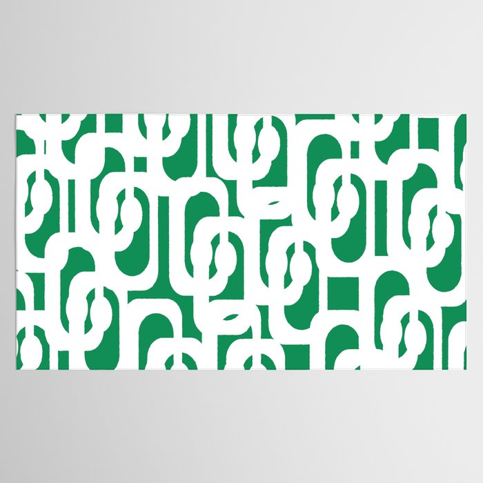 Mid Century Modern Loop Pattern in Kelly Green and White Tablecloth Gallery Image 2