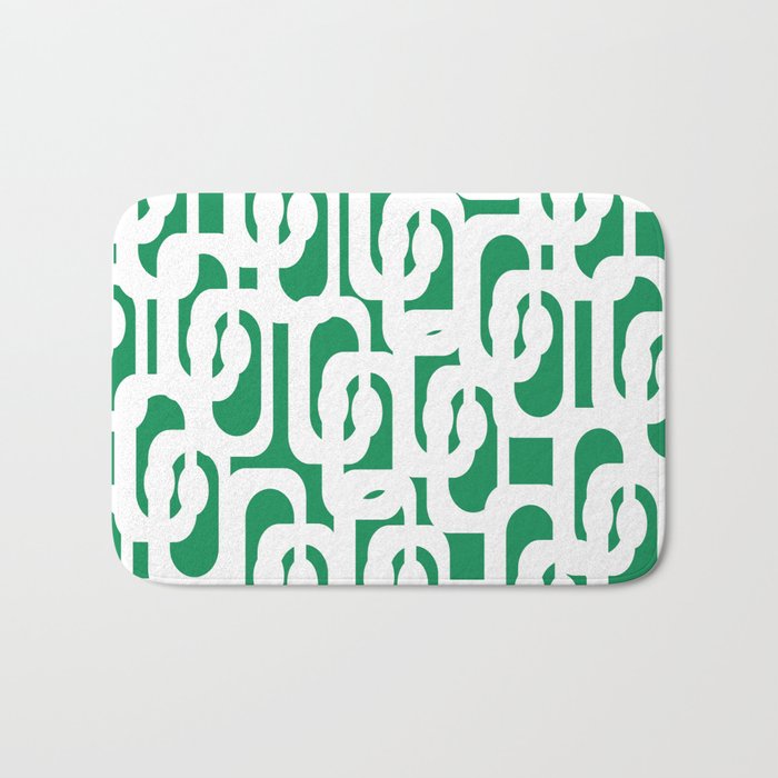 Mid Century Modern Loop Pattern in Kelly Green and White Bath Mat Gallery Image 1