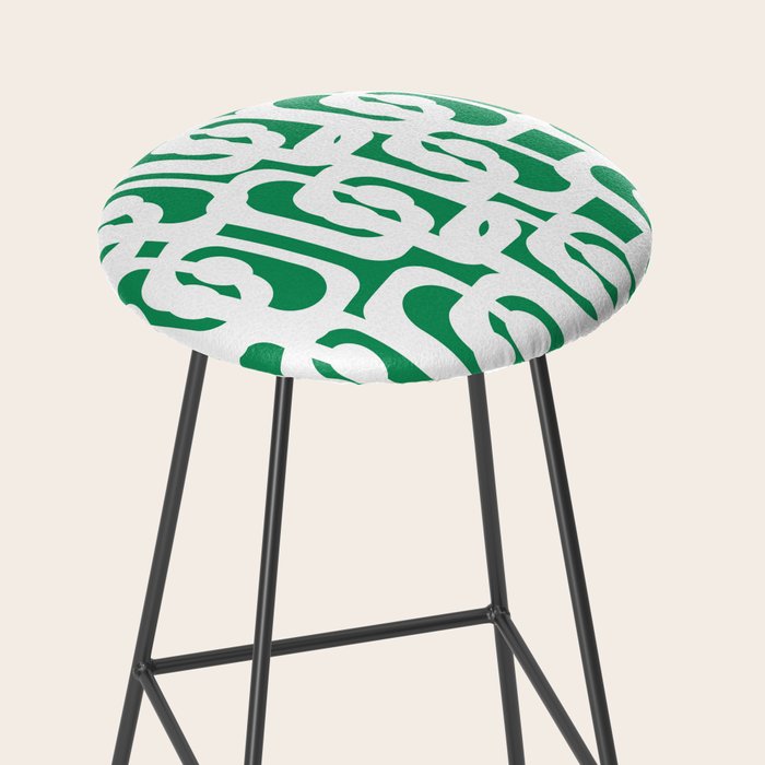Mid Century Modern Loop Pattern in Kelly Green and White Stool Gallery Image 2