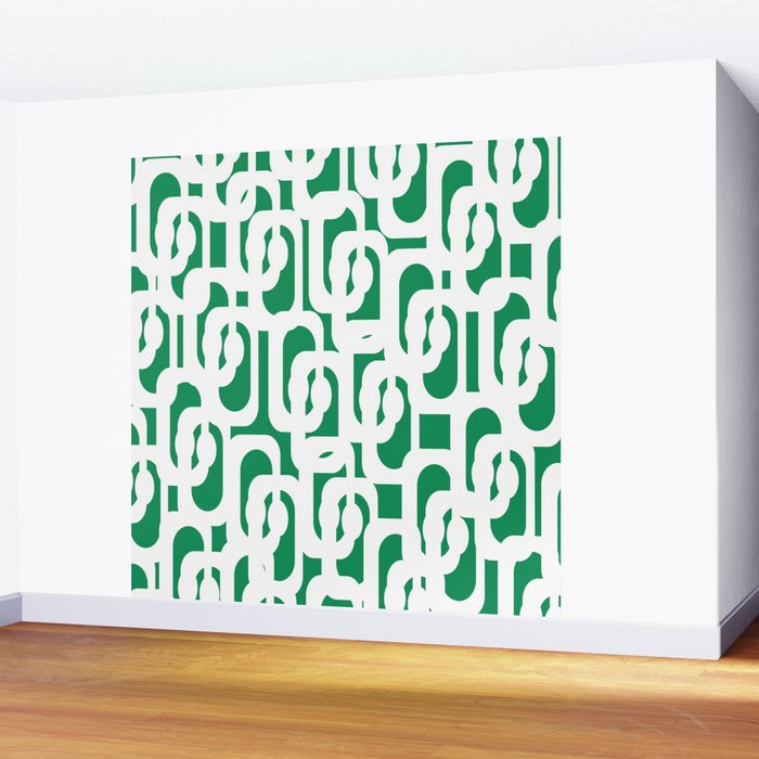 Mid Century Modern Loop Pattern in Kelly Green and White Wall Mural Gallery Image 2