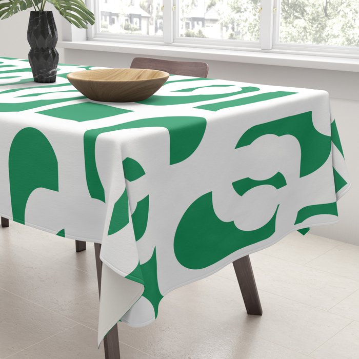 Mid Century Modern Loop Pattern in Kelly Green and White Tablecloth Gallery Image 3