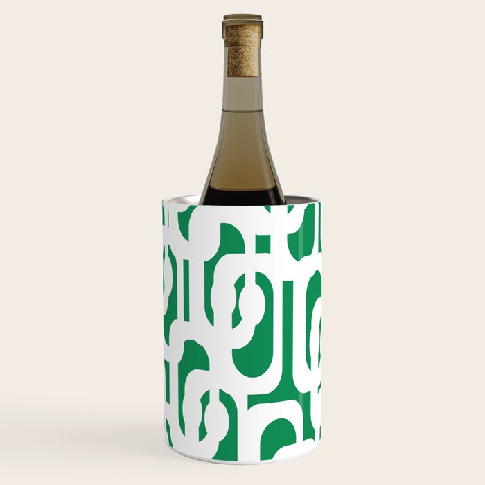 Mid Century Modern Loop Pattern in Kelly Green and White Wine Chiller Gallery Image 2