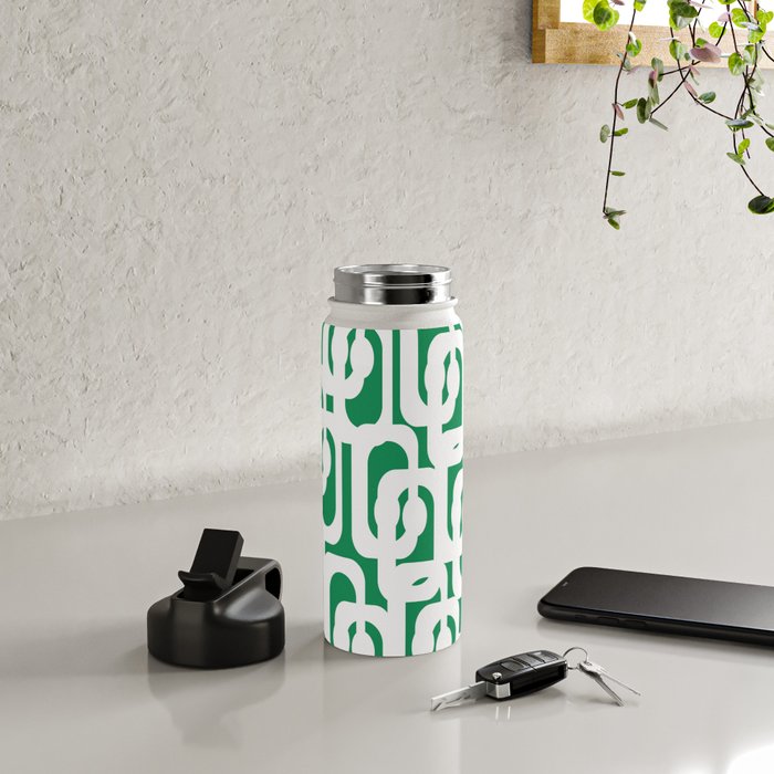Mid Century Modern Loop Pattern in Kelly Green and White Water Bottle Gallery Image 4
