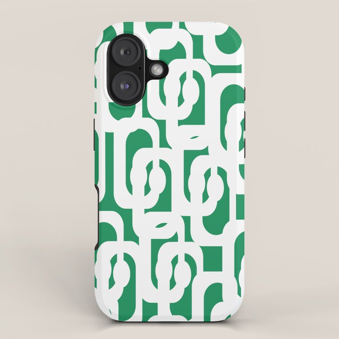Mid Century Modern Loop Pattern in Kelly Green and White iPhone Case Gallery Image 1