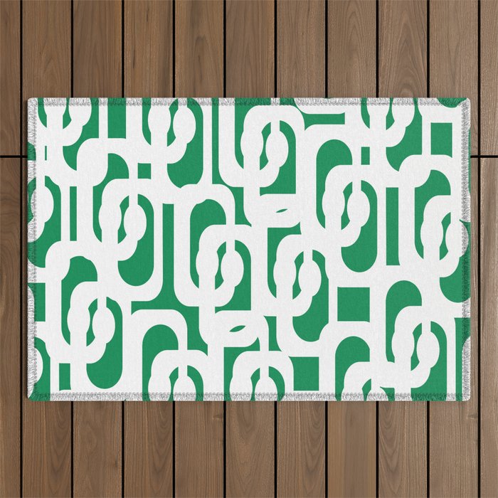 Mid Century Modern Loop Pattern in Kelly Green and White Outdoor Rug Gallery Image 1
