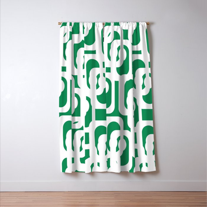 Mid Century Modern Loop Pattern in Kelly Green and White Window Curtain Gallery Image 3
