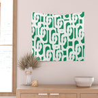 Mid Century Modern Loop Pattern in Kelly Green and White Wall Tapestry Gallery Image 2