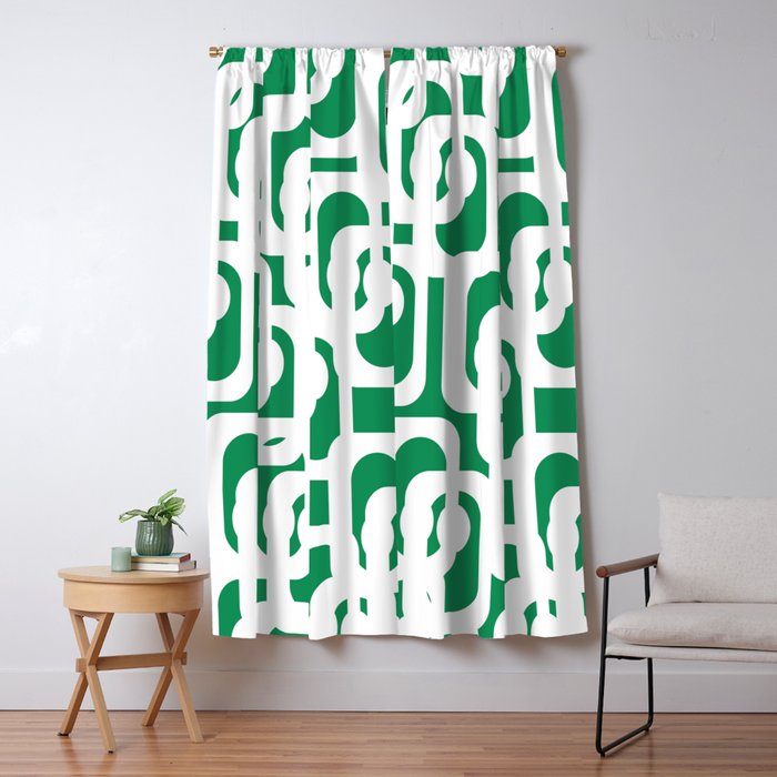 Mid Century Modern Loop Pattern in Kelly Green and White Window Curtain Gallery Image 5