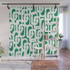 Mid Century Modern Loop Pattern in Kelly Green and White Wall Mural Gallery Image 1