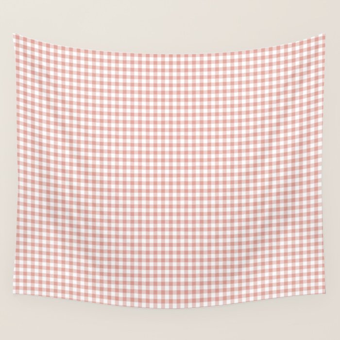 Blush Pink and White Gingham Check Wall Tapestry Gallery Image 4