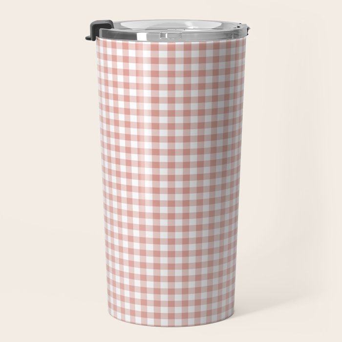 Blush Pink and White Gingham Check Travel Mug Gallery Image 3
