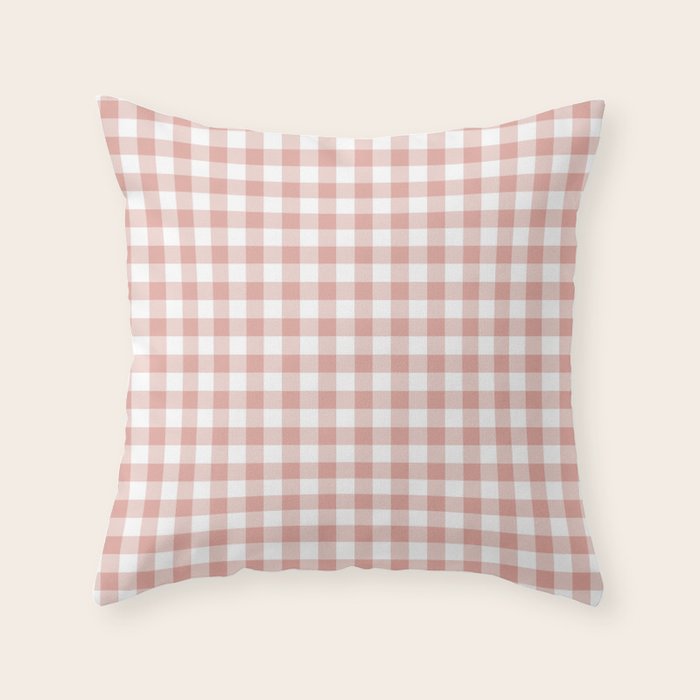 Blush Pink and White Gingham Check Throw Pillow Gallery Image 1