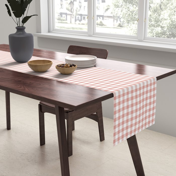 Blush Pink and White Gingham Check Table Runner Gallery Image 2