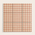 Blush Pink and White Gingham Check Wood Wall Art Gallery Image 1