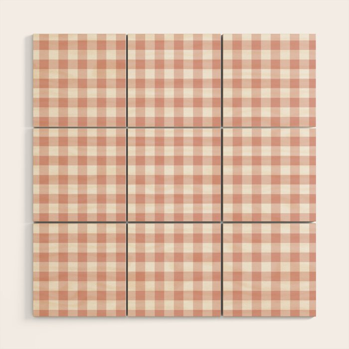 Blush Pink and White Gingham Check Wood Wall Art Gallery Image 1