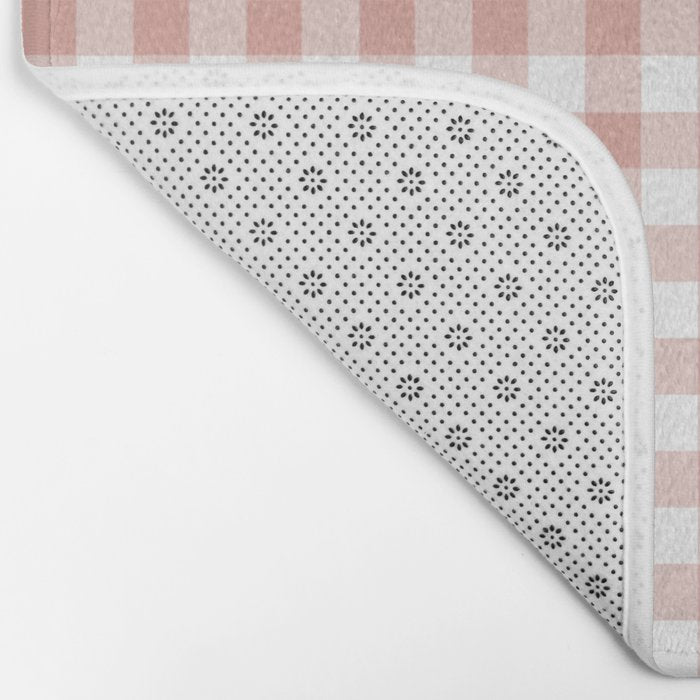 Blush Pink and White Gingham Check Bath Mat Gallery Image 2