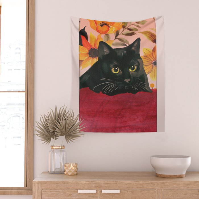 Black Cat Wall Tapestry Gallery Image 2