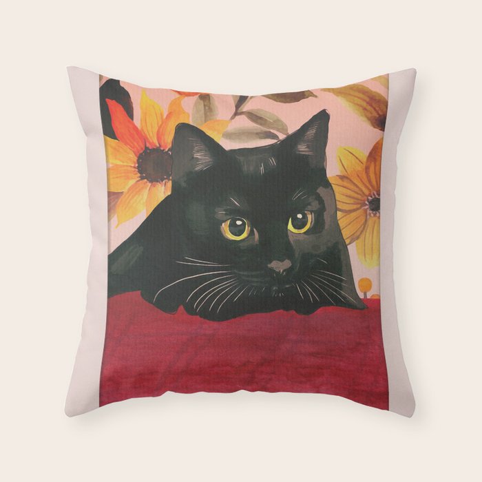 Black Cat Throw Pillow Gallery Image 1