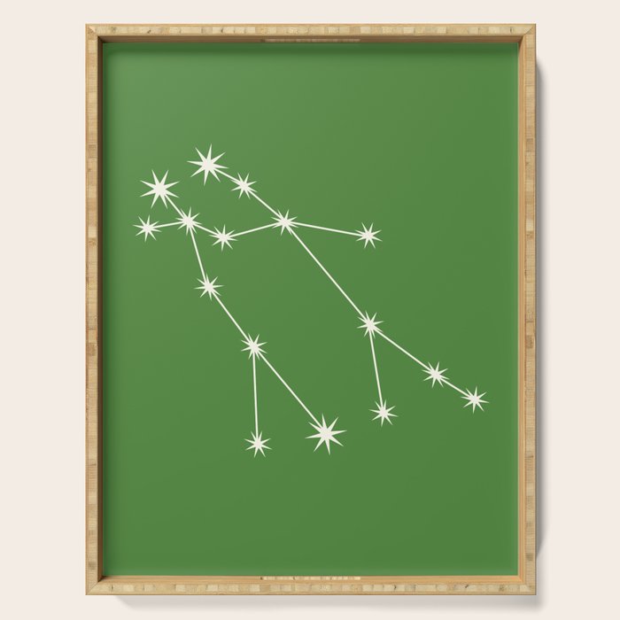 Gemini Zodiac Star Constellation Line Art Kelly Green Serving Tray Gallery Image 1
