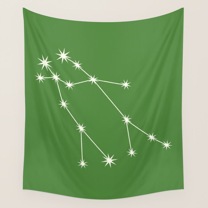 Gemini Zodiac Star Constellation Line Art Kelly Green Wall Tapestry Gallery Image 4