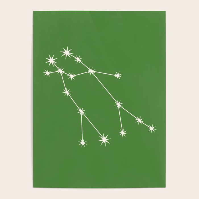 Gemini Zodiac Star Constellation Line Art Kelly Green Poster Gallery Image 4