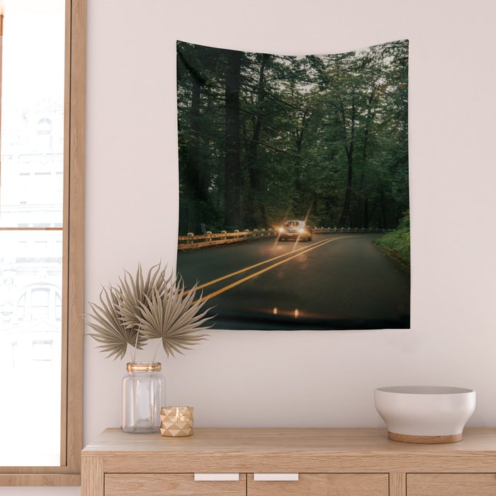 Headlights in the Forest Wall Tapestry Gallery Image 2