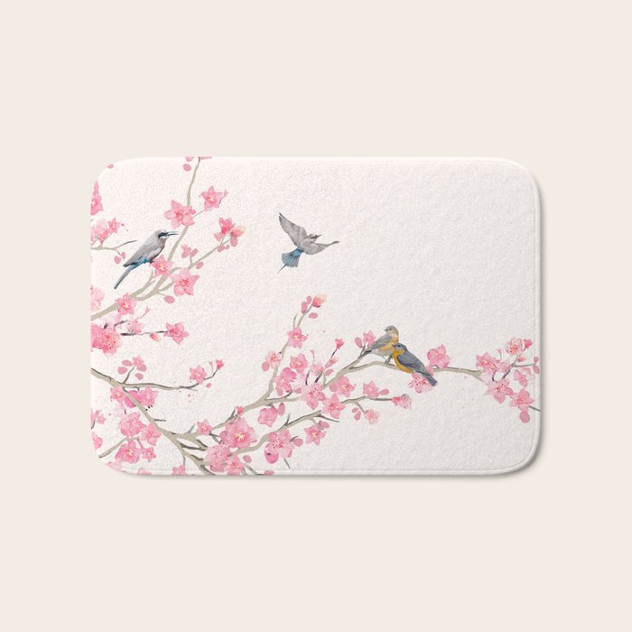 Birds and cherry blossoms Bath Mat Gallery Image 1