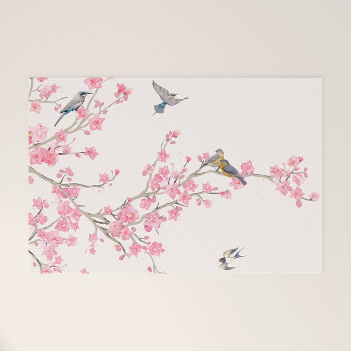 Birds and cherry blossoms Welcome Mat Gallery Image 1