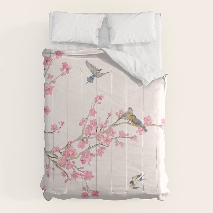Birds and cherry blossoms Comforter Gallery Image 6