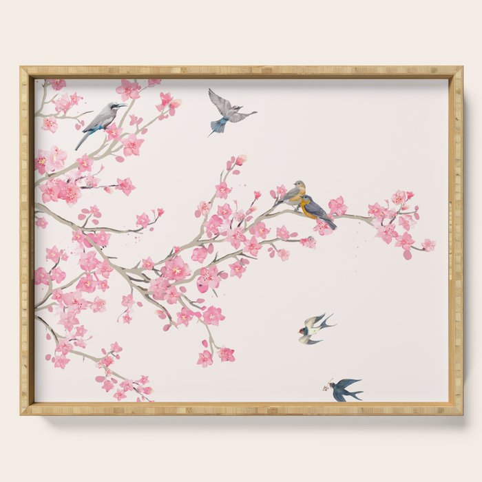 Birds and cherry blossoms Serving Tray Gallery Image 1