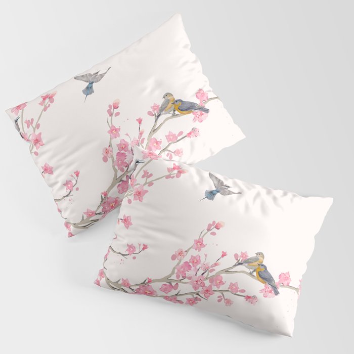 Birds and cherry blossoms Pillow Sham Gallery Image 1