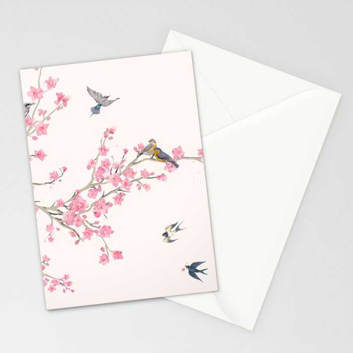 Birds and cherry blossoms Stationery Card Gallery Image 2