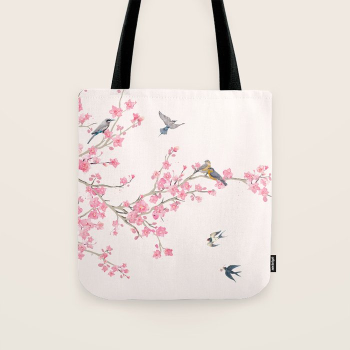 Birds and cherry blossoms Tote Bag Gallery Image 1