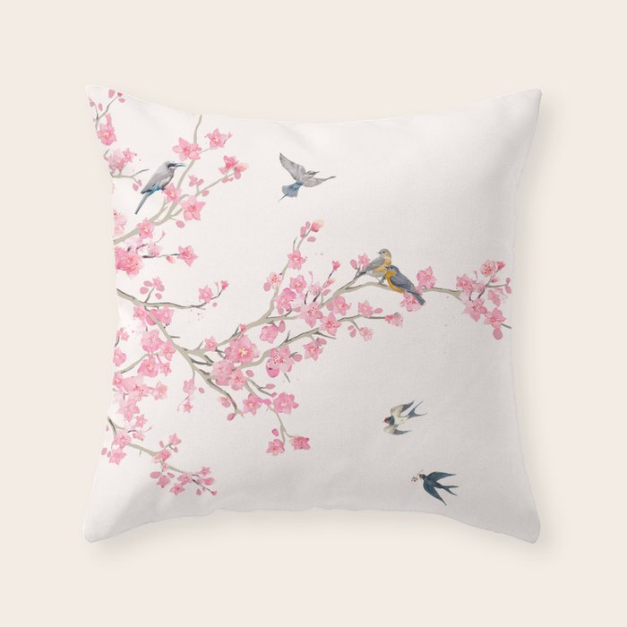 Birds and cherry blossoms Throw Pillow Gallery Image 6