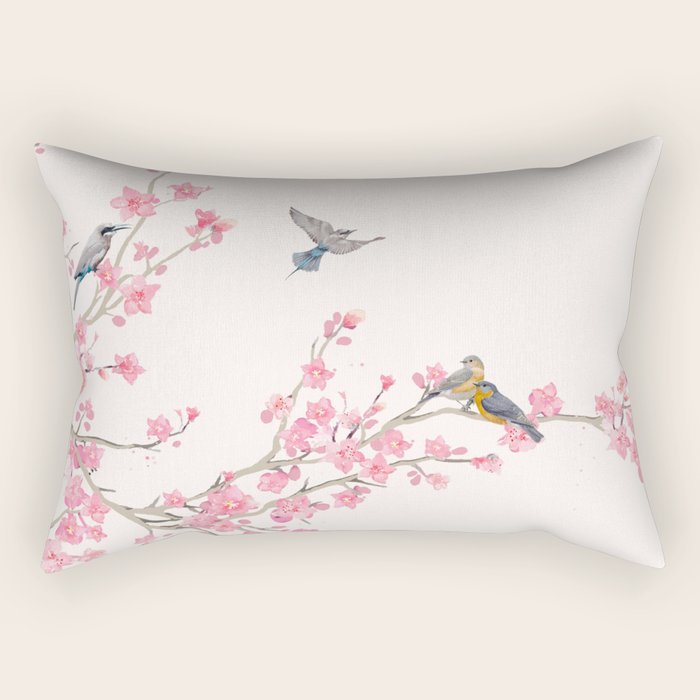 Birds and cherry blossoms Rectangular Pillow Gallery Image 1