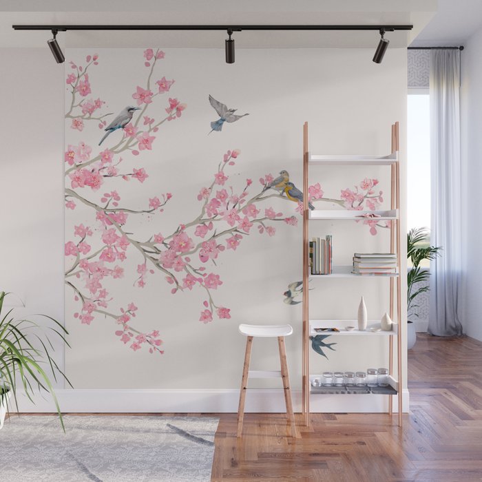 Birds and cherry blossoms Wall Mural Gallery Image 1