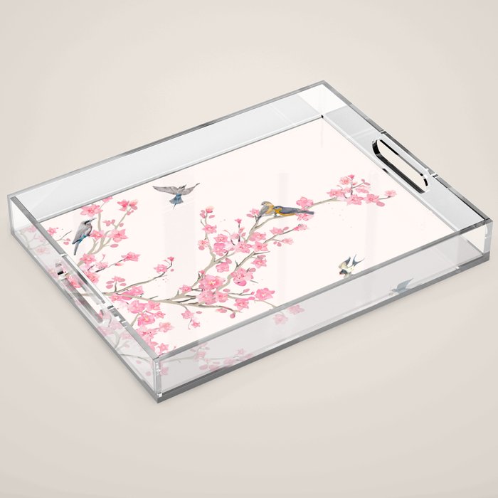 Birds and cherry blossoms Acrylic Tray Gallery Image 1