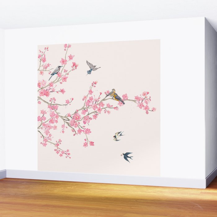 Birds and cherry blossoms Wall Mural Gallery Image 2