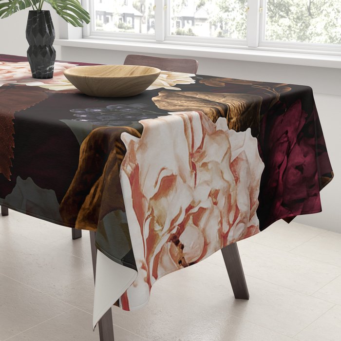 Vintage & Shabby Chic - Midnight Rose and Peony Garden Tablecloth Gallery Image 3