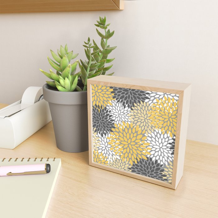 Modern Flowers Print, Yellow, White and Charcoal Grey Mini Art Print Gallery Image 2