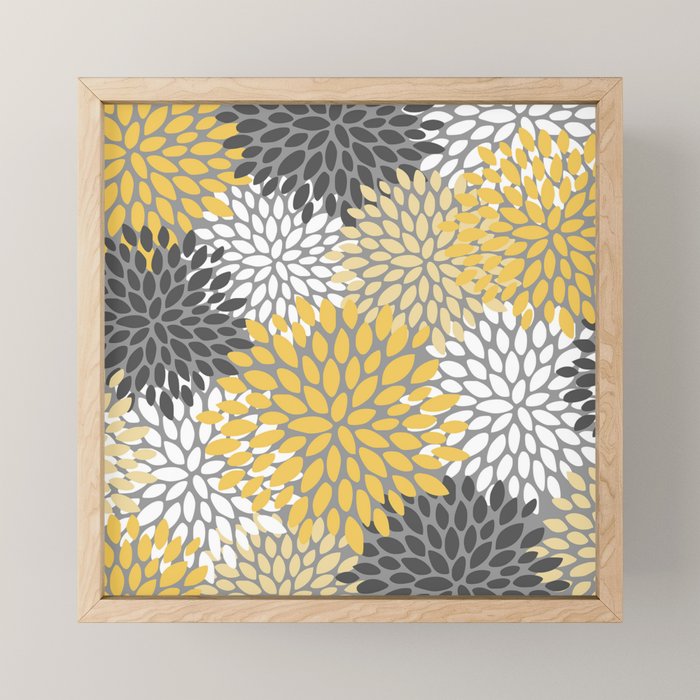 Modern Flowers Print, Yellow, White and Charcoal Grey Mini Art Print Gallery Image 1