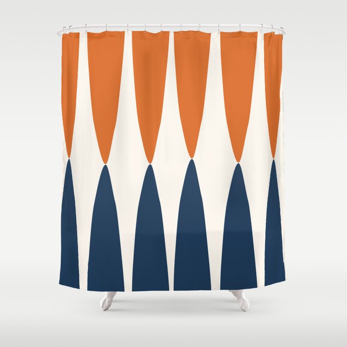 Abstract Shapes 106 Pattern in vintage Orange and Navy Blue  Shower Curtain Gallery Image 1