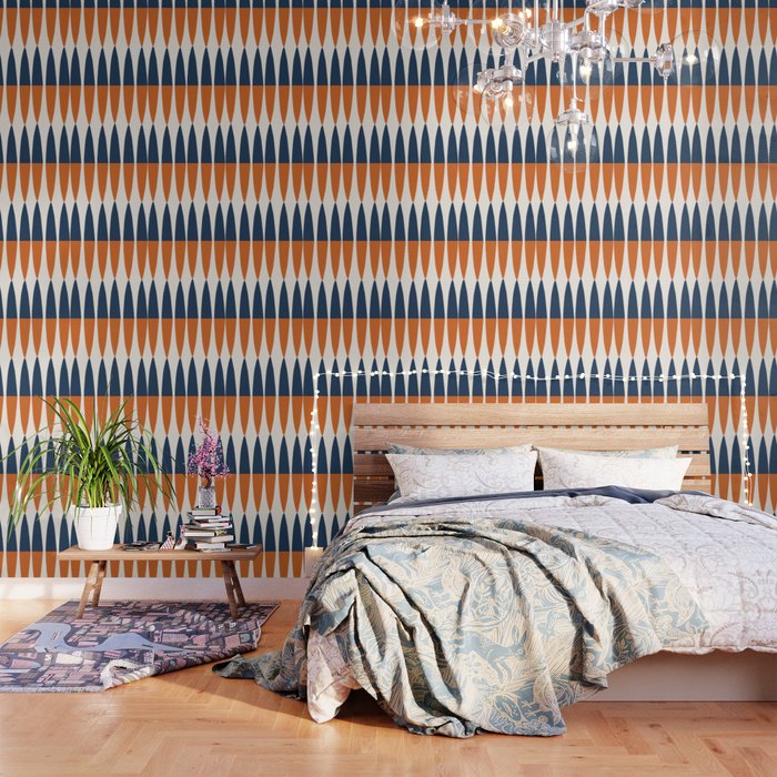 Abstract Shapes 106 Pattern in vintage Orange and Navy Blue  Wallpaper Gallery Image 1
