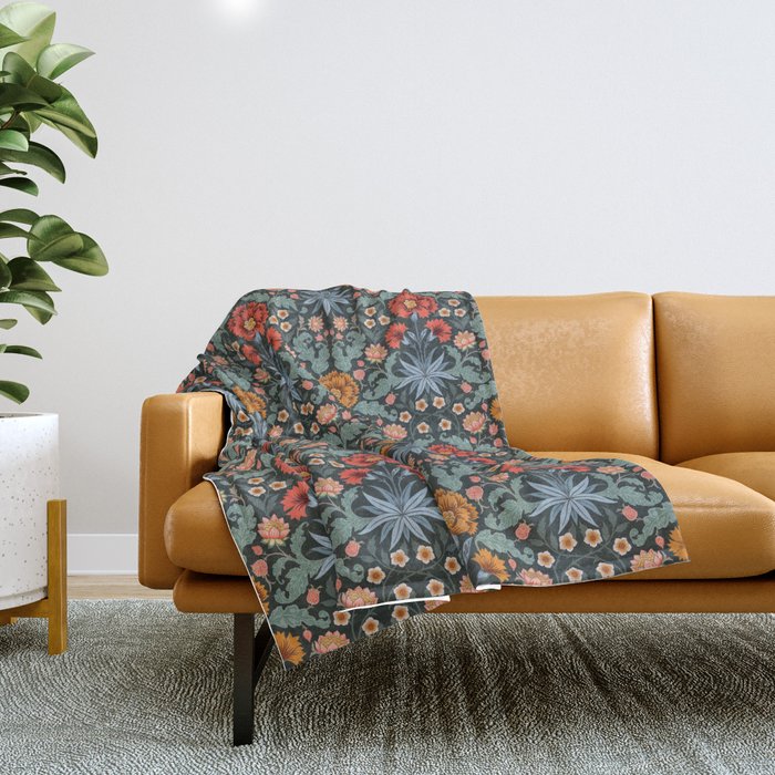 Victorian Carnation in Moody Red and Blue Throw Blanket Gallery Image 1