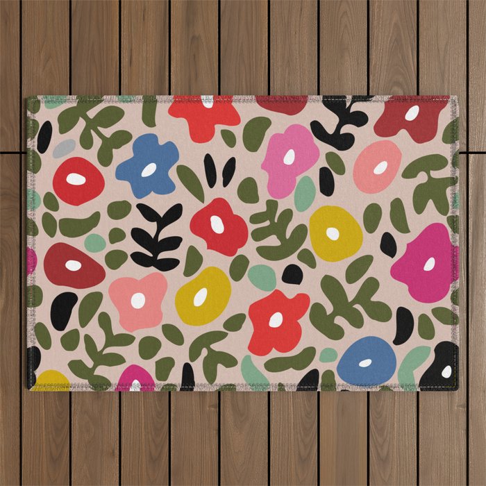 Flower meadow in muted colours Outdoor Rug Gallery Image 1