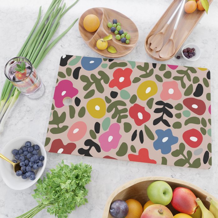 Flower meadow in muted colours Cutting Board Gallery Image 2