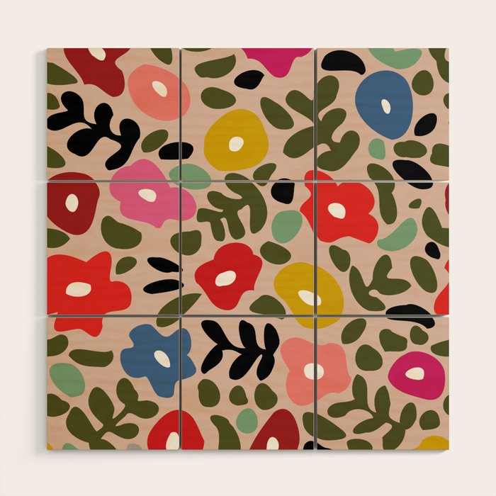 Flower meadow in muted colours Wood Wall Art Gallery Image 1