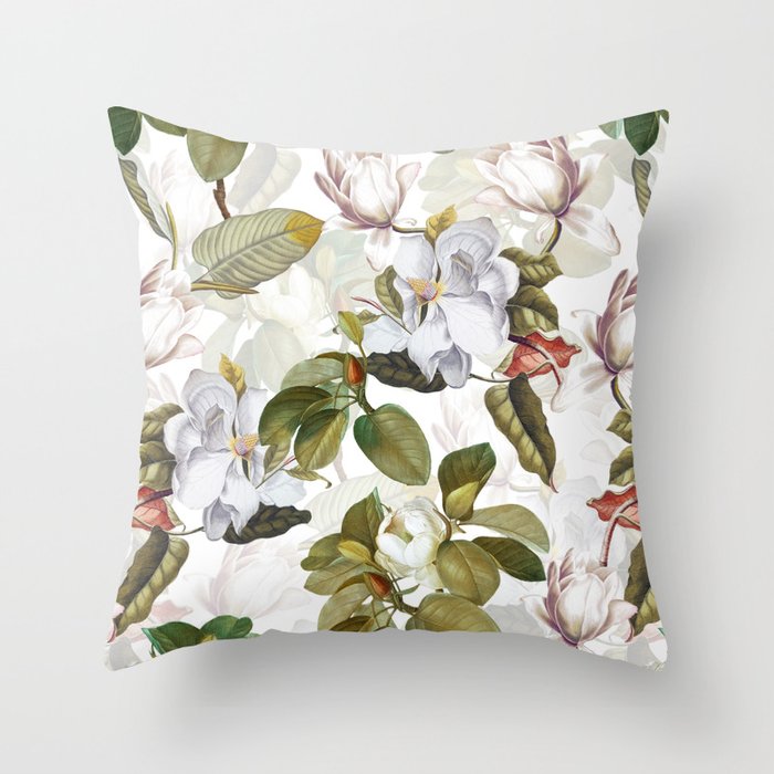 Vintage & Shabby Chic - Spring Flowers Magnolia Botanical Garden Throw Pillow Gallery Image 1