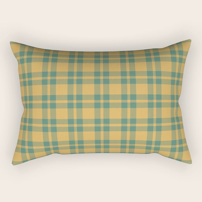 Plaid Pattern in Teal Green and Ochre Mustard Rectangular Pillow Gallery Image 2