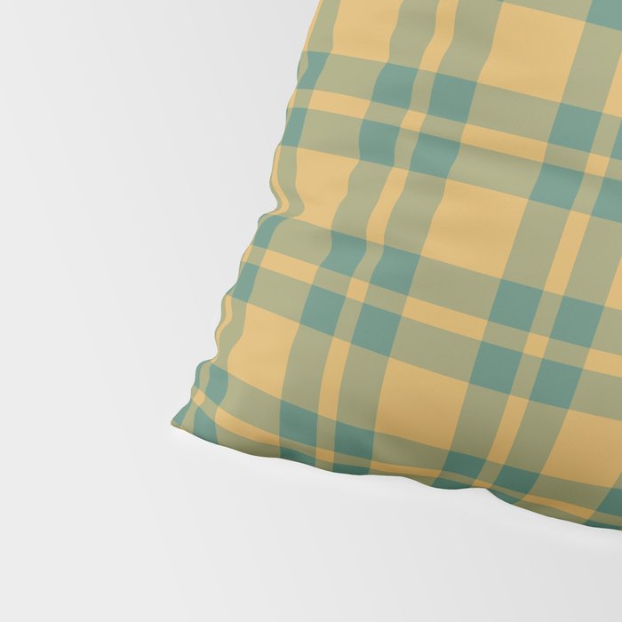 Plaid Pattern in Teal Green and Ochre Mustard Pillow Sham Gallery Image 4
